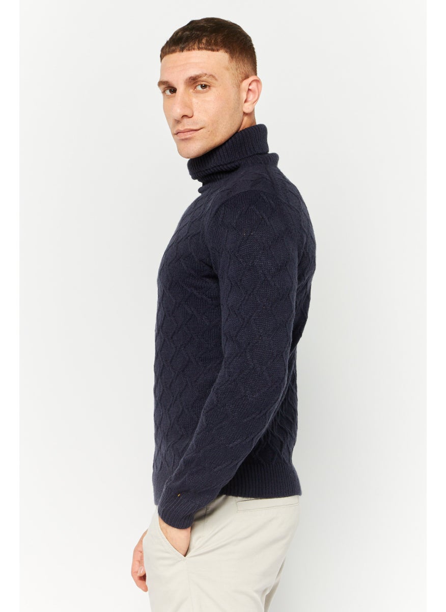 Sorbino Men Funnel Neck Pointelle Sweater, Navy  - Image 3