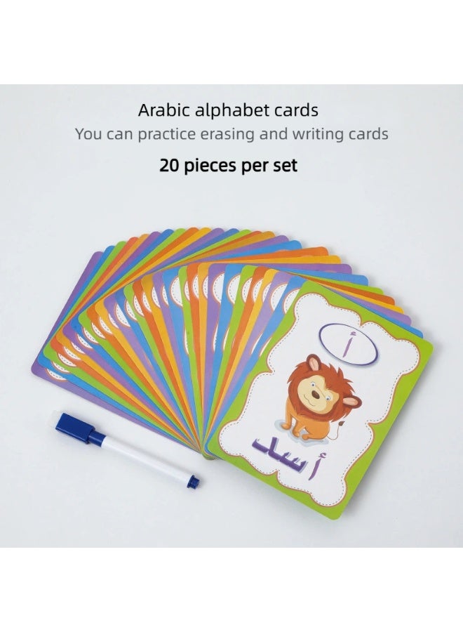 2-in-1 Erasable Arabic & English Letter cards Set for Kids - 20 Cards with Pen, Preschool Early Education Learning Tool - Image 1