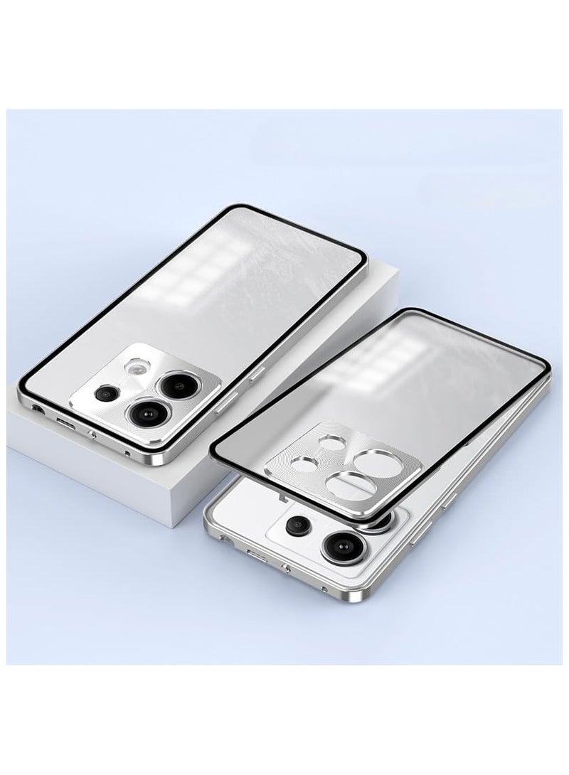 Case for Oppo Reno 13, one-sided Snap case with metal frame and translucent frosted back, metal drop protection case for Oppo Reno13