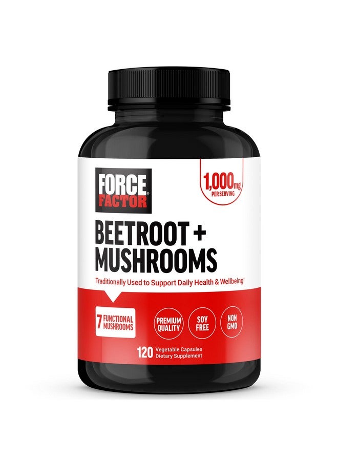 FORCE FACTOR Beetroot + Mushrooms Supplement for Great Health, Beet Root Capsules with 7 Functional Mushrooms, Lion’s Mane, Cordyceps, & More, Soy Free, Non-GMO, 120 Capsules - Image 1