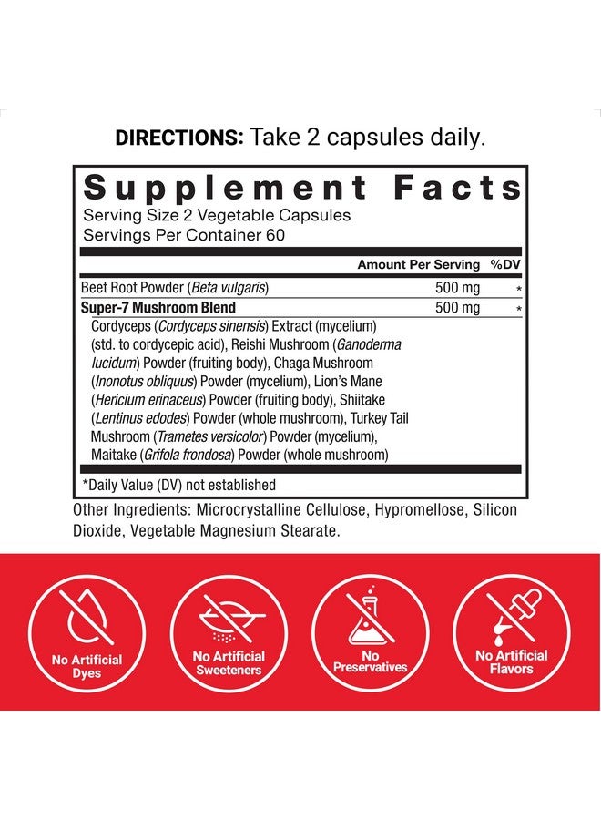 FORCE FACTOR Beetroot + Mushrooms Supplement for Great Health, Beet Root Capsules with 7 Functional Mushrooms, Lion’s Mane, Cordyceps, & More, Soy Free, Non-GMO, 120 Capsules - Image 4