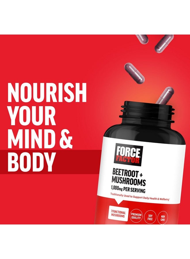 FORCE FACTOR Beetroot + Mushrooms Supplement for Great Health, Beet Root Capsules with 7 Functional Mushrooms, Lion’s Mane, Cordyceps, & More, Soy Free, Non-GMO, 120 Capsules - Image 5