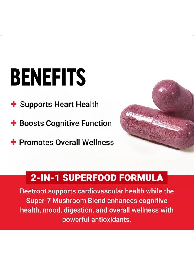 FORCE FACTOR Beetroot + Mushrooms Supplement for Great Health, Beet Root Capsules with 7 Functional Mushrooms, Lion’s Mane, Cordyceps, & More, Soy Free, Non-GMO, 120 Capsules - Image 2