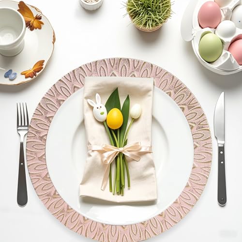 SforGUVA Pink Charger Plates, 13 Inch Set of 6 Plastic Peacock Chargers for Dinner Plates,Table Settings, Easter, Thanksgiving, Christmas Party, Family Gathering. - Image 3