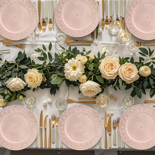 SforGUVA Pink Charger Plates, 13 Inch Set of 6 Plastic Peacock Chargers for Dinner Plates,Table Settings, Easter, Thanksgiving, Christmas Party, Family Gathering. - Image 5