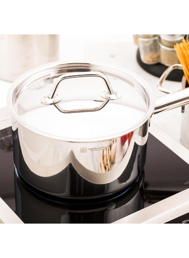 Restaurantware غطاء فقط: غطاء مت لوكس لقدر الصلصة سعة 3.5 لتر، 1 غطاء لقدر الصلصة العميق - قدر الصلصة يباع بشكل منفصل، مع مقبض، غطاء من الفولاذ المقاوم للصدأ لقدر الطهي، تشطيب مرآة - Image 3