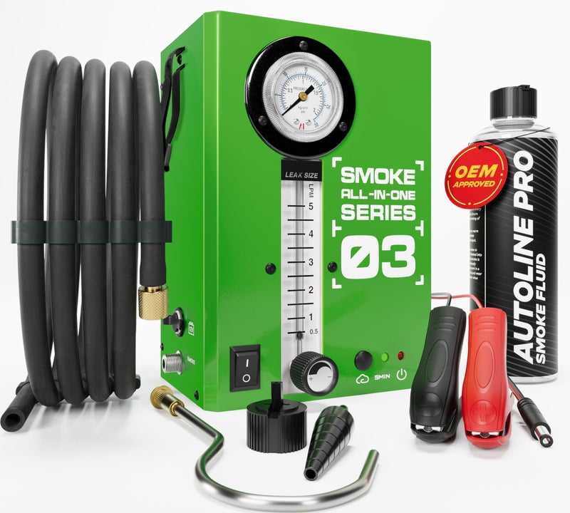 AutoLine Pro Automotive Smoke Machine Leak Tester for EVAP wBuiltin Air Motor and Pressure Gauge Model 03 Exhaust Smoke Detector Tools Kit Car Smoke Machine wFlow Meter and Best Ranked Smoke Fluid Green - Image 2