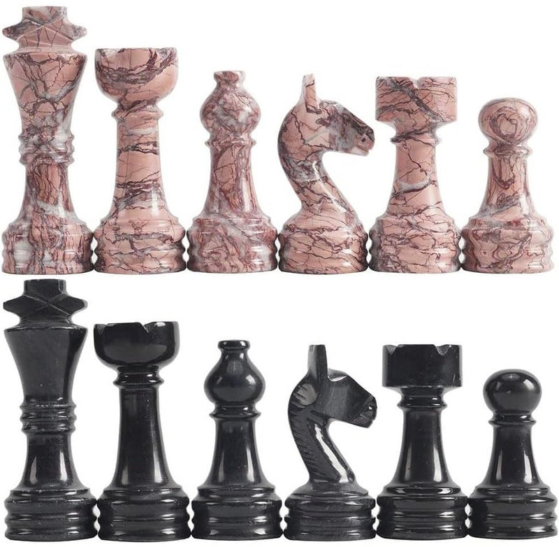 Radicaln Marble Chess Figures 3.5'' Inches Black and Marinara Handmade Chess Pieces Game for Adults, Marble Chess Set Figures, Chess Board Game - Image 1