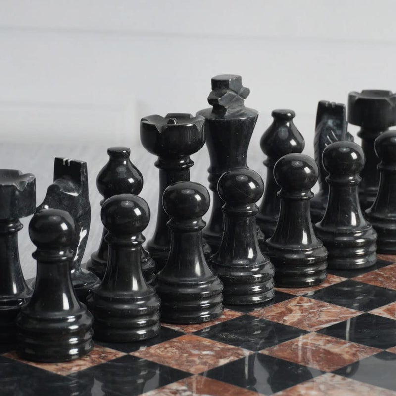 Radicaln Marble Chess Figures 3.5'' Inches Black and Marinara Handmade Chess Pieces Game for Adults, Marble Chess Set Figures, Chess Board Game - Image 5