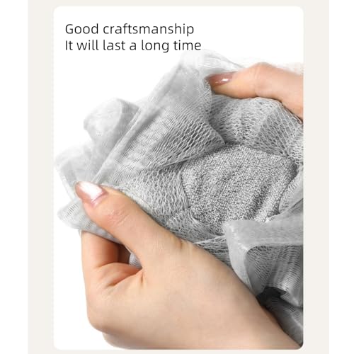 MOSYFEIBI Washcloth Loofah Combo 2-in-1 Loufee Wash Cloth That Holds Bar Soap-Exfoliation Mesh Shower Ball for Body Wash&Smooth Skin+Free Loofah Dish Towel (Upgrade Round 2Pcs(Bigger and Softer)) - Image 4