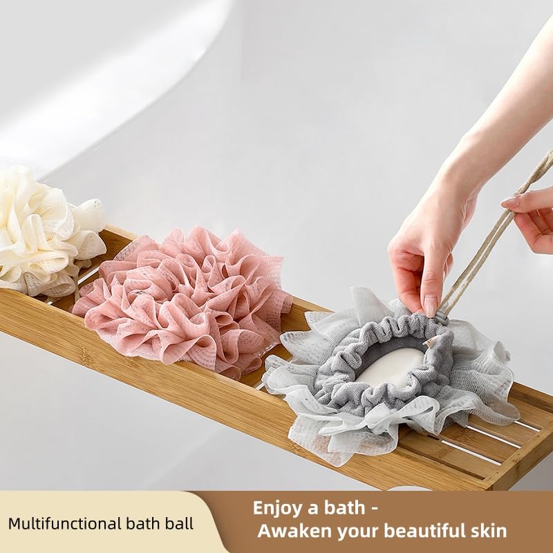 MOSYFEIBI Washcloth Loofah Combo 2-in-1 Loufee Wash Cloth That Holds Bar Soap-Exfoliation Mesh Shower Ball for Body Wash&Smooth Skin+Free Loofah Dish Towel (Upgrade Round 2Pcs(Bigger and Softer)) - Image 3