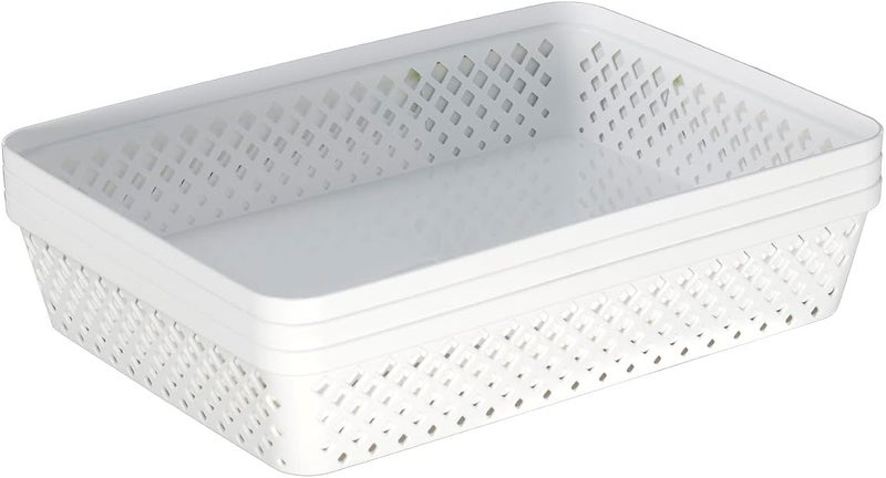 Glad Plastic Storage Basket Set - Multipurpose Drawer Trays, Kitchen Pantry Containers, and Bathroom Bins - 3 Pack Large Organizers, White - Image 5
