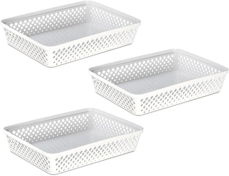 Glad Plastic Storage Basket Set - Multipurpose Drawer Trays, Kitchen Pantry Containers, and Bathroom Bins - 3 Pack Large Organizers, White - Image 1