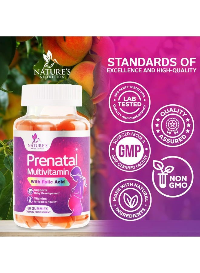 Nature's Nutrition Folic Acid Prenatal Gummy for Women - Prenatal Vitamin Gummies With Folate - Pregnancy Support Supplement with Vitamins C, D3, B6, B12 & Omega 3 Prenatal Multivitamin, Non-GMO - 60 Gummies - Image 4