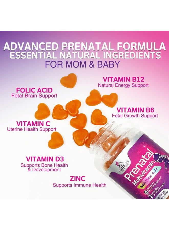 Nature's Nutrition Folic Acid Prenatal Gummy for Women - Prenatal Vitamin Gummies With Folate - Pregnancy Support Supplement with Vitamins C, D3, B6, B12 & Omega 3 Prenatal Multivitamin, Non-GMO - 60 Gummies - Image 3