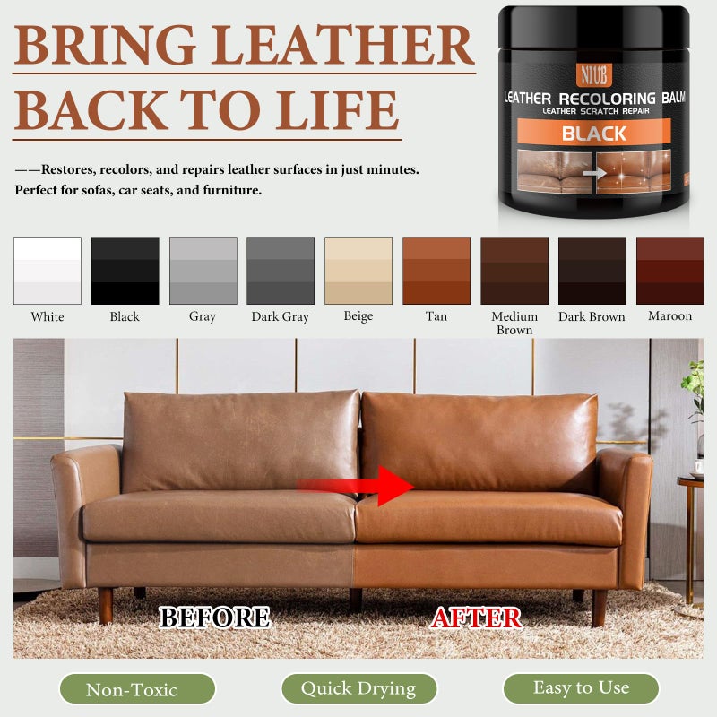 NIUB Leather Recoloring Balm Leather Color Restorer Scratch Repair Leather Paint for Furniture Couches Car Seats Shoes Bags Leather Dye and Restorer Restores Faded and Scratched Leather-TAN - Image 2