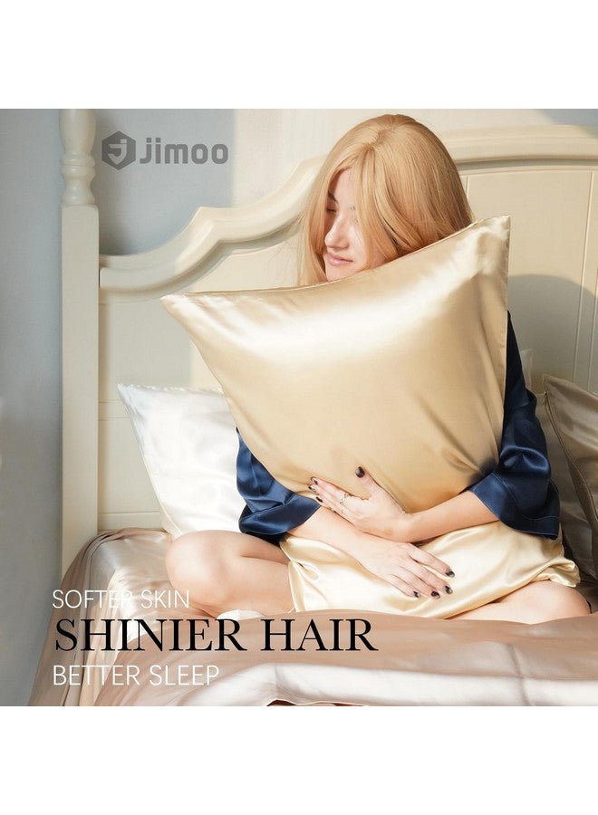 J JIMOO 2 Pack 100% Mulberry Silk Pillowcase for Hair and Skin, 22 Momme Natural Silk Pillow Cases Set of 2 with Zipper, Pillow Cover for Women Mom Men (2 Pack Beige, Standard 20''×26'') - Image 1
