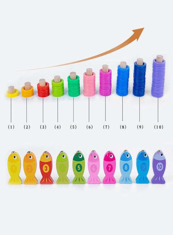 MARA BOMMAI Wooden 6 in 1 Montessori Learning Board for Kids 3+ Years, Shape and Number Sorting Puzzle with Fishing Game and Stacking Rings, Early Educational Preschool Toy - Image 4
