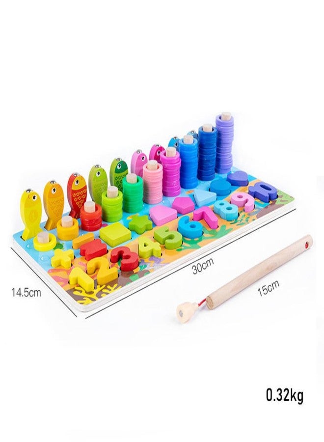 MARA BOMMAI Wooden 6 in 1 Montessori Learning Board for Kids 3+ Years, Shape and Number Sorting Puzzle with Fishing Game and Stacking Rings, Early Educational Preschool Toy - Image 5