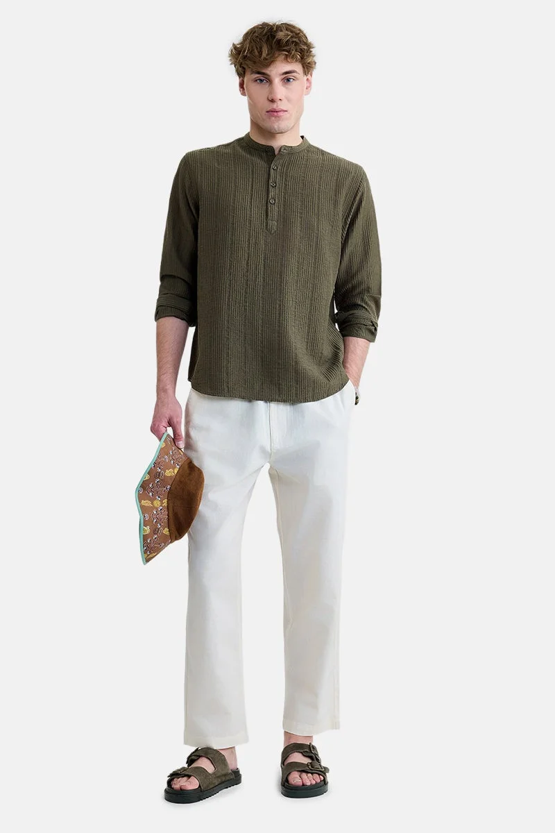 سنيتش Olive Textured Long Sleeve Regular Fit Shirt