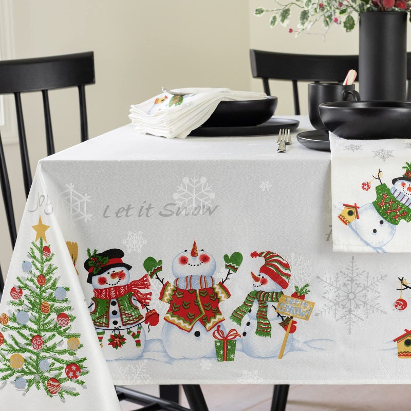 Benson Mills Believe Snowman Engineered Printed Jacquard Fabric Christmas Table Cloth Christmas Tablecloth for All Winter and Holiday 60 x 84 Rectangular Believe Snowman