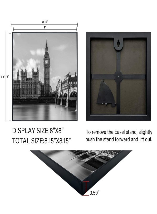 GOmaize Front Loading Black Picture Frame 8x8 Set of 6 Wall and Table Mounting - Image 2