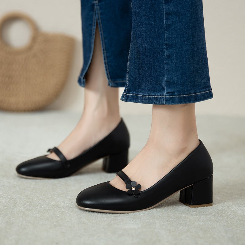 2024 Spring Fashion High Heel 33-43 Cute Petal Plain Fairy Style Single Shoes - Image 4