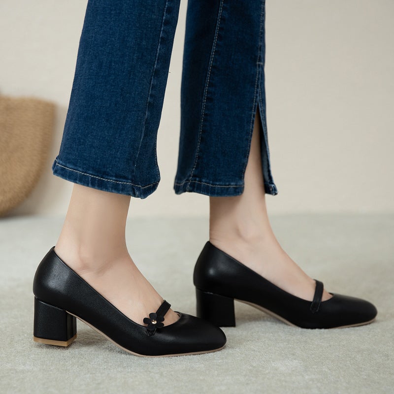2024 Spring Fashion High Heel 33-43 Cute Petal Plain Fairy Style Single Shoes - Image 5