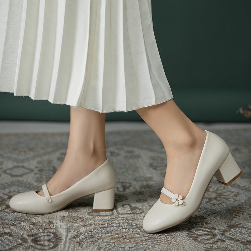 2024 Spring Fashion High Heel 33-43 Cute Petal Plain Fairy Style Single Shoes - Image 2