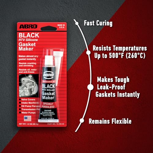 ABRO RTV Silicone Sealant and Gasket Maker: Up to 500 Degree F Heat, High Temp Silicone Head Gasket Sealer, 1.5 oz/42.5g Tube - Black - Image 3