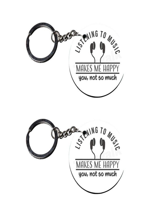 Tinywalk Set of 2 | Circle Shape Printed Wooden Keychains Listen to music | Circle Shape keyrings | Circle Shape Keychains| Printed keyrings - Image 1