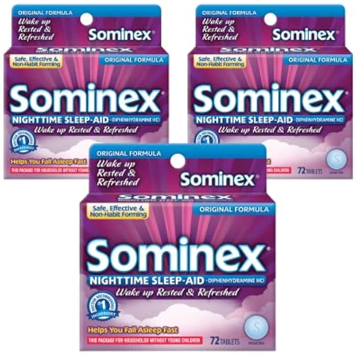 Sominex Nighttime Sleep-Aid, Maximum Strength Formula, Single Dose, 72 tablets - Pack of 3 - Image 1