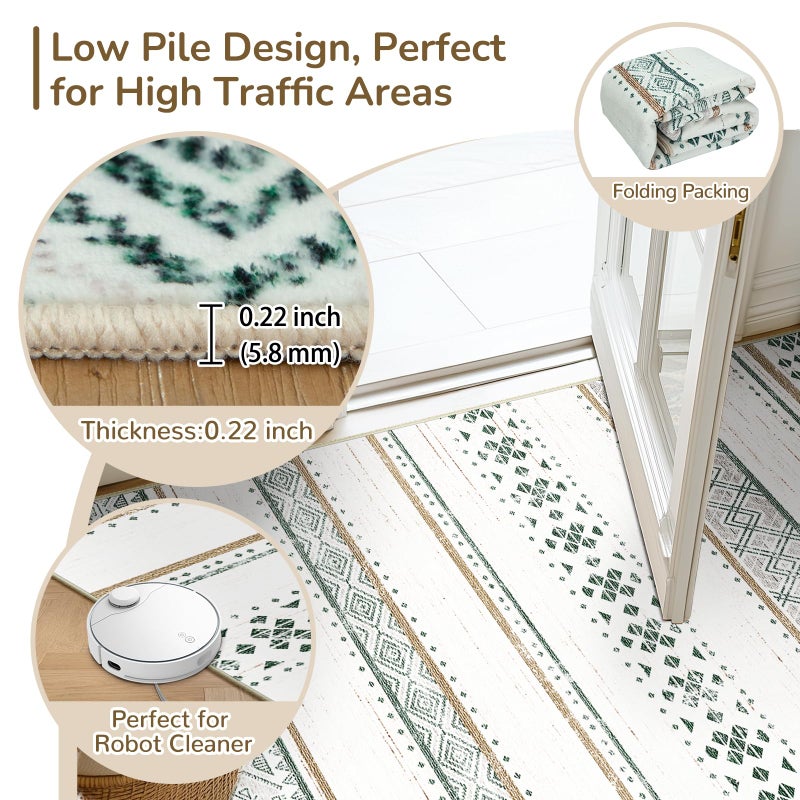 BESTSWEETIE 2x6 Area Rugs for Living Room Washable Moroccan Farmhouse Neutral Geometric Low Pile Non-Slip Soft Print Pattern Rug for Bedroom Kitchen Dining Room Entryway Green/Brown - Image 4