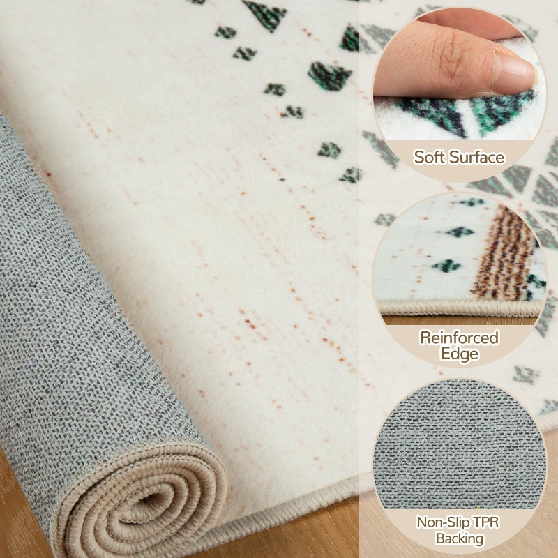 BESTSWEETIE 2x6 Area Rugs for Living Room Washable Moroccan Farmhouse Neutral Geometric Low Pile Non-Slip Soft Print Pattern Rug for Bedroom Kitchen Dining Room Entryway Green/Brown - Image 3