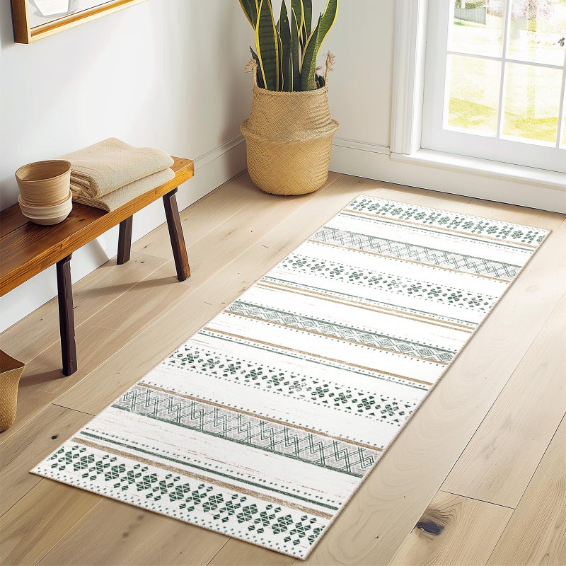 BESTSWEETIE 2x6 Area Rugs for Living Room Washable Moroccan Farmhouse Neutral Geometric Low Pile Non-Slip Soft Print Pattern Rug for Bedroom Kitchen Dining Room Entryway Green/Brown - Image 1