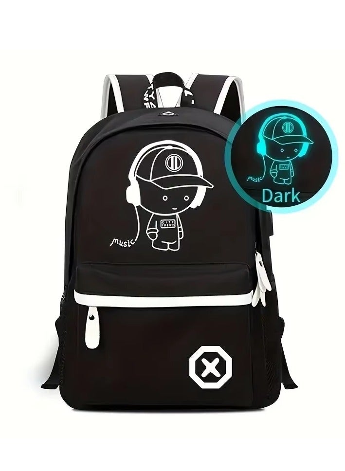 Bookbags for Teen Boys Anime Cartoon Luminous Waterproof Backpack with USB Charging Port 17 Inch Laptop Backpack for Men School Backpack for Girls/Boys Cool Anime Backpack (Black) - Image 1