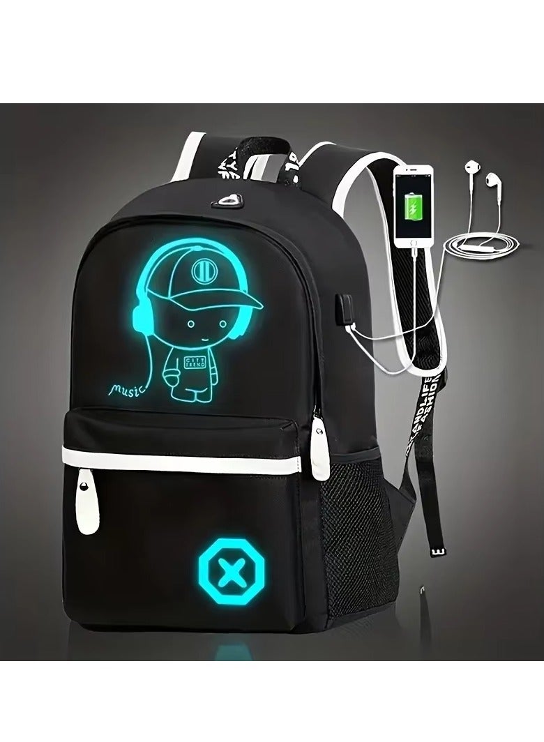 Bookbags for Teen Boys Anime Cartoon Luminous Waterproof Backpack with USB Charging Port 17 Inch Laptop Backpack for Men School Backpack for Girls/Boys Cool Anime Backpack (Black) - Image 4