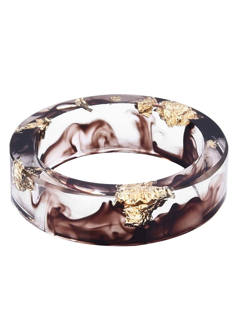ROMAD 19MM Handmade Resin Dried Flower Gold Foil Ring – EU Size 60, Black Ink Pattern, Fashion Statement Jewelry, Unisex Aesthetic Adjustable Ring  - Image 1