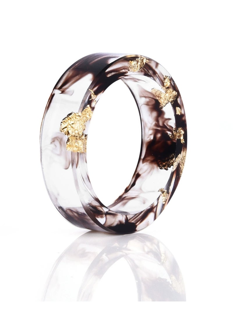 ROMAD 19MM Handmade Resin Dried Flower Gold Foil Ring – EU Size 60, Black Ink Pattern, Fashion Statement Jewelry, Unisex Aesthetic Adjustable Ring  - Image 2