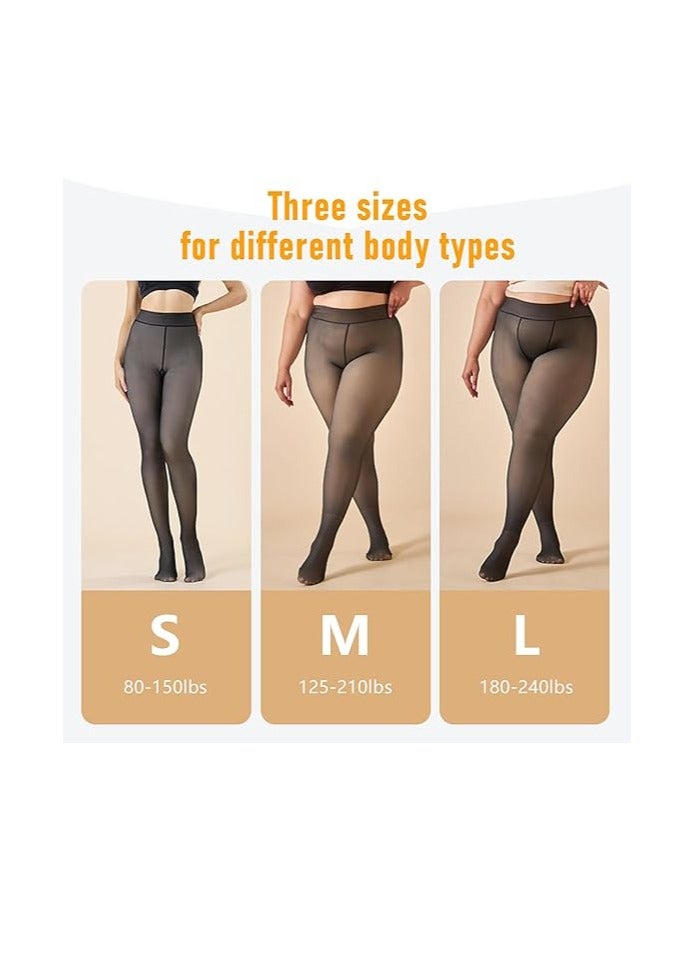 Furtey Fleece Lined Warm Tights for Women, 220g Fake Translucent Winter Tights Double Lined Stretch Thermal Tights  - Image 2