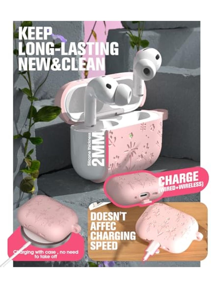 Arabest Compatible with AirPods Pro 3 Case 2025 Cute with Cherry Blossom Keychain and Cleaning Kit, Soft Silicone Shockproof Flower Engraved Cover Compatible with AirPod Pro 3 Case Cover - Pink - Image 4