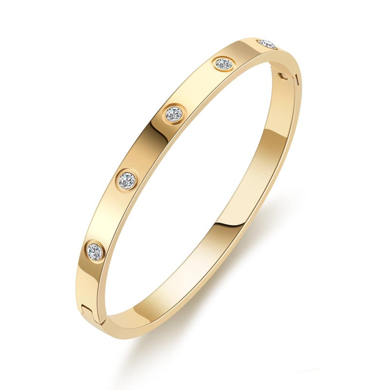 PDWZNBA 18K Gold-Plated Love Friendship Bracelets Trendy Stainless Steel Bangle Jewelry Gifts for Women - Image 1