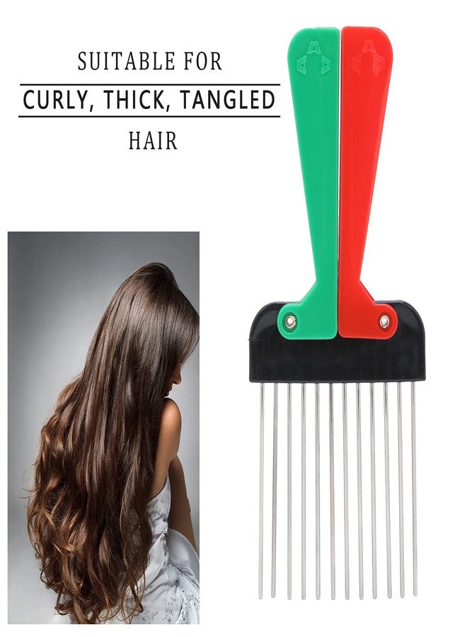 Moncer Afro Pick Comb, Metal Pick Comb Plastic Wide Tooth Hair Pick Comb Hairdressing Detangle Hair Pick Styling Tool for Curly Hair Style - Image 5
