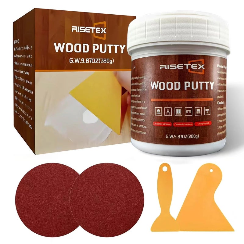RISETEX Wood Filler Putty 9.87 oz White Wood Filler Stainable and Paintable Wood Putty Wood Repair Kit for Quickly Repair Any Breaks Cracks  Chips and Defects in Wooden Furniture Easy to Use and Sand - Image 1