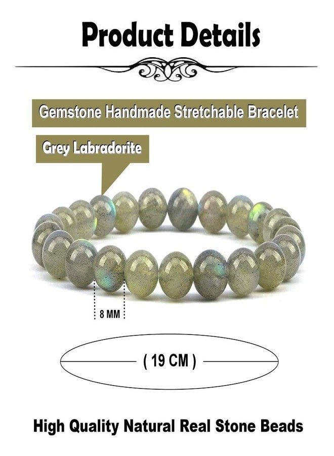 EDMIRIA Natural Grey Labradorite Semi Precious Stones Reiki Chakra Healing Yoga Meditation Crystal Fengshui 8mm Gemstones Round Beads Stretchable Bracelet for Men and Women - Image 3