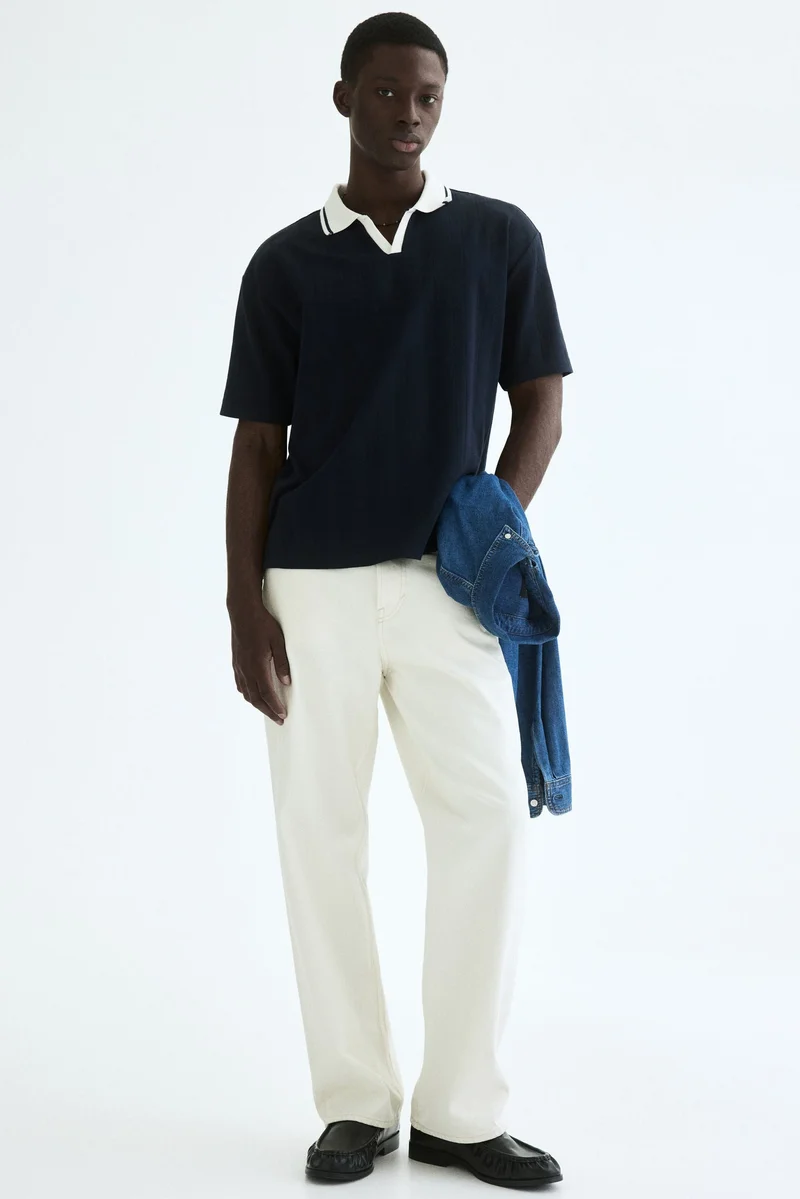 H&M  Relaxed Fit Textured-knit polo shirt for Men | Best Price UAE