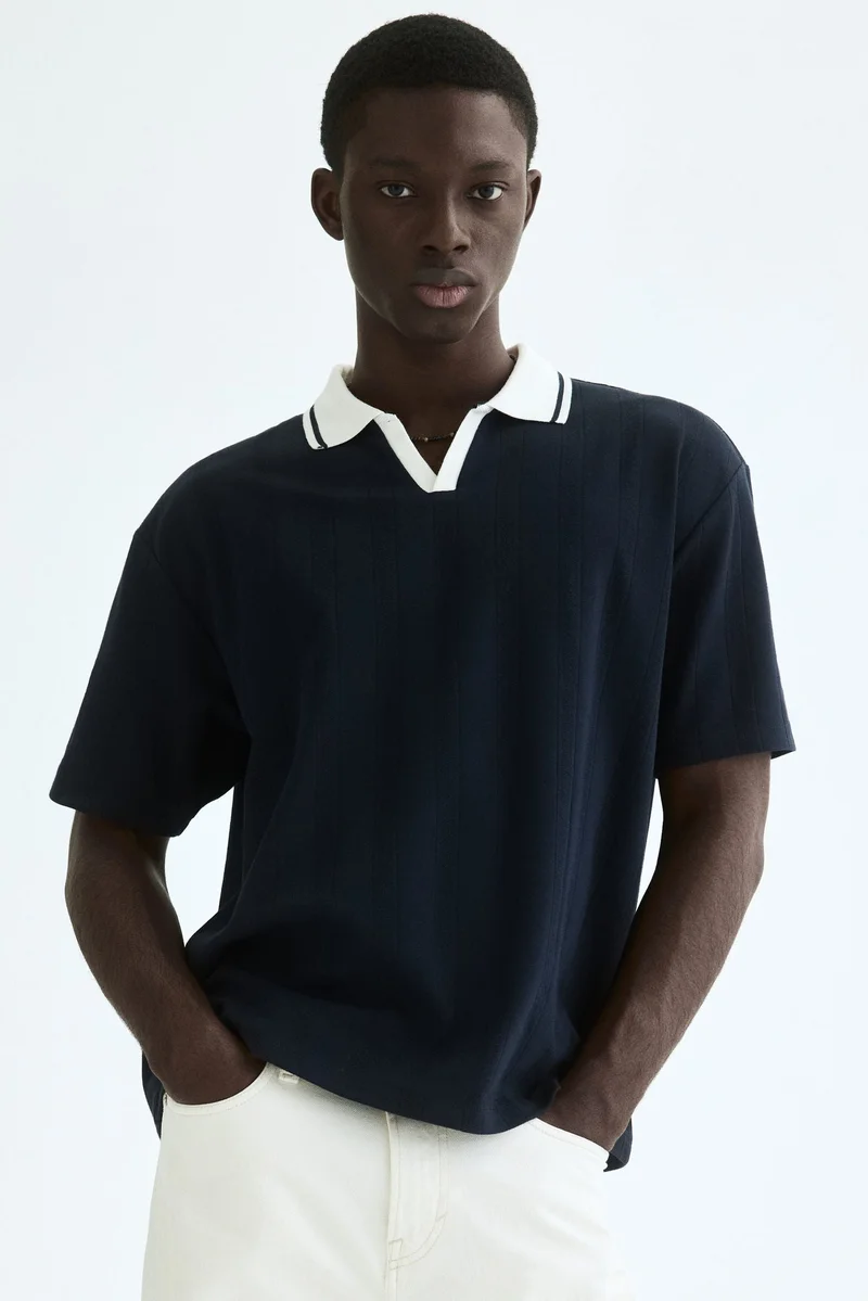 Relaxed Fit Textured-knit polo shirt