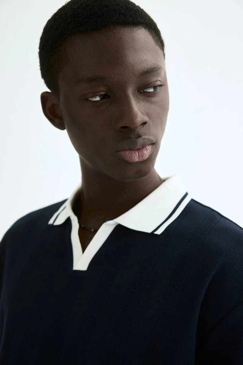 H&M  Relaxed Fit Textured-knit polo shirt for Men | Best Price UAE