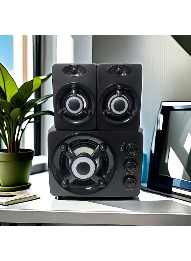 Black 2 1 Channel USB Powered Computer Speaker System with LED Light Bass Boost - Image 3