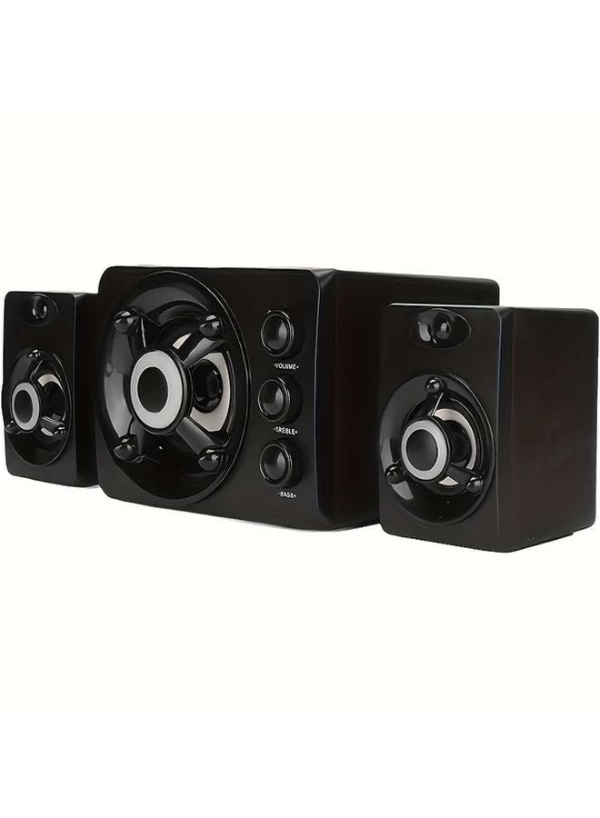 Black 2 1 Channel USB Powered Computer Speaker System with LED Light Bass Boost - Image 4